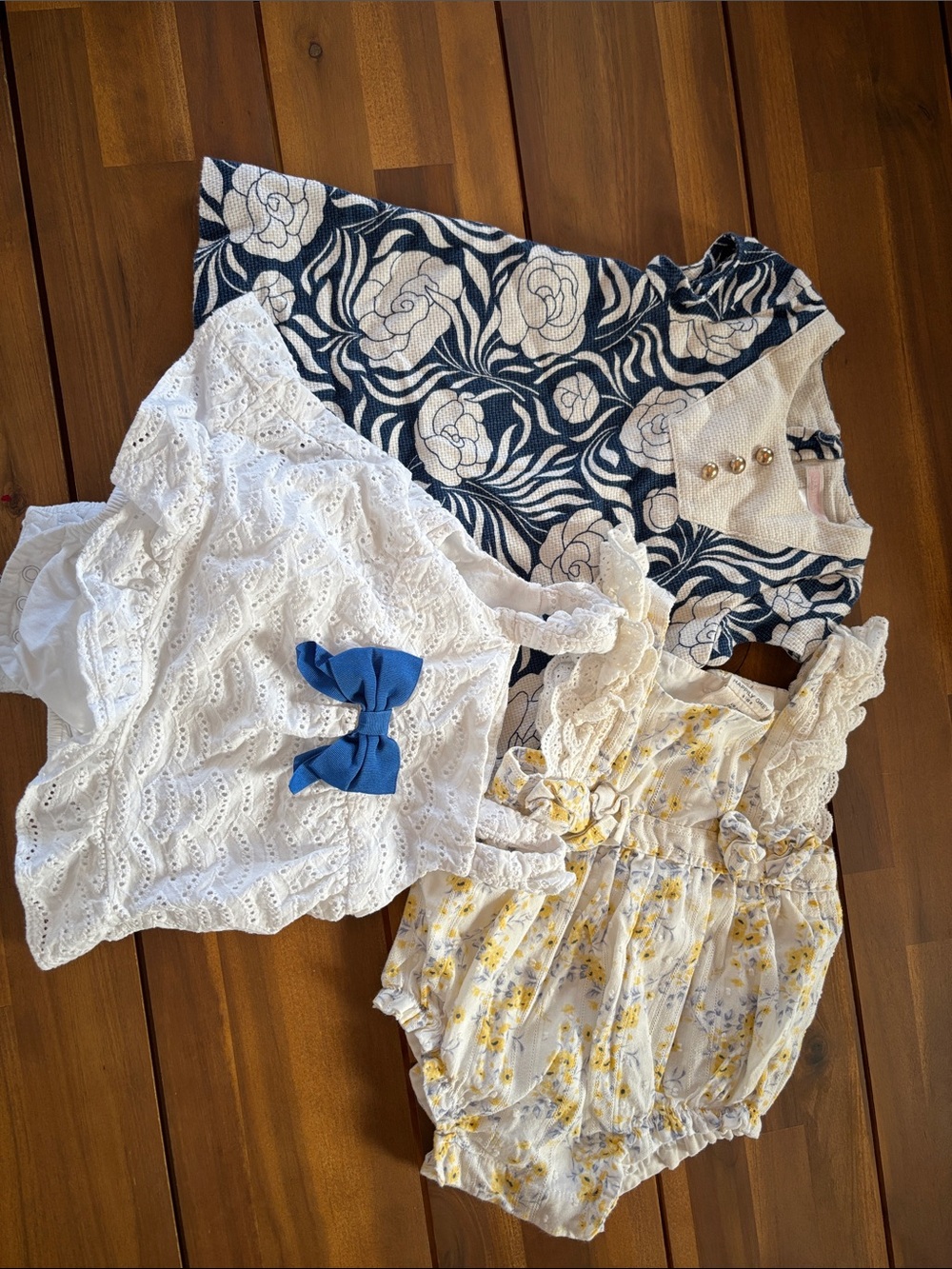 Janie and Jack Navy Floral, White Eyelet & Yellow Floral Baby One-Piece Set